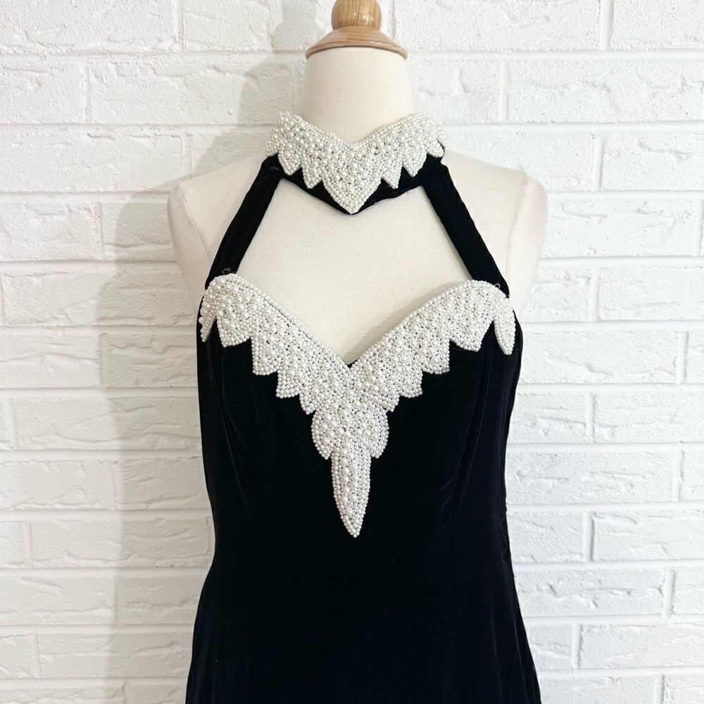 VINTAGE Dave & Johnny Black Velvet Beaded Collar Dress with Jacket Size 10 - Picture 4 of 15